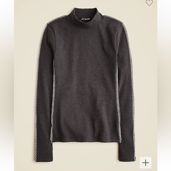 J crew heather charcoal Premium rib turtleneck with whipstitch trim - Picture 1 of 3